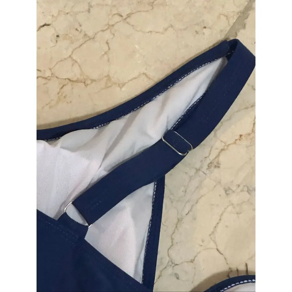 Bloomchic 26 Navy Polka Dot One Shoulder Tummy Control Swimsuit NWT